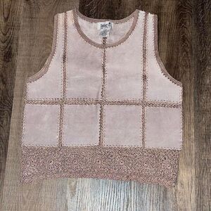 Imagio Leather Crochet Patchwork Sleeveless Top Women‎ Size Large boho festival